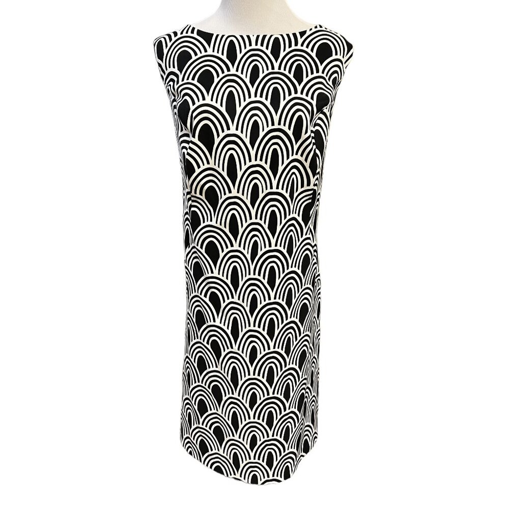 Alyx Womens Size 16W Sheath Dress Sleeveless Black/White Geometric Pattern NWT